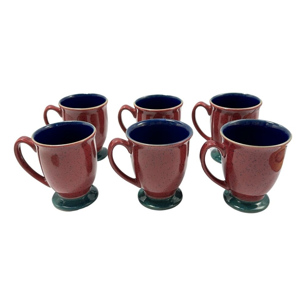 Harlequin Denby Mugs Red Blue Pedestal Lot 6‎ Green Footed Pottery